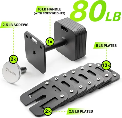 Miniatura 5 de Eisenlink Juego de mancuernas ajustables, 10-50/80 libras, incrementos de 5 libras, mancuernas cuadradas de bloqueo rápido para gimnasio en casa