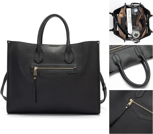 Miniatura 4 de Bolso de mano para mujer, impermeable, de piel sintética, maletín de negocios, gran capacidad, bolso de hombro, bolsa de trabajo de oficina, negro