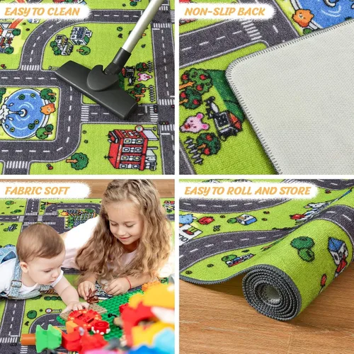 Miniatura 5 de Alfombra para niños de Flagover para sala de juegos y aula, alfombra antideslizante de 3x5 para coches de juguete, alfombra educativa lavable a