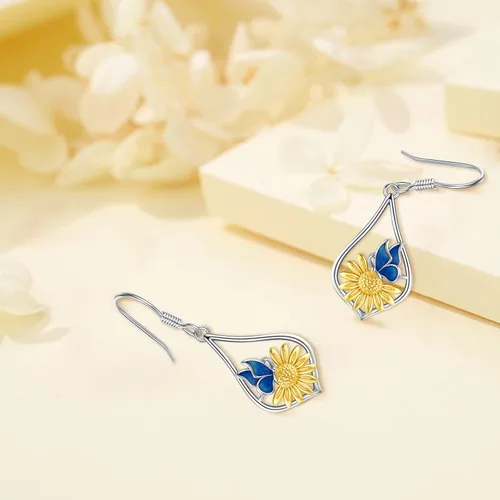 Miniatura 3 de Aretes colgantes de plata de ley con diseño de árbol de la vida, flor, abeja, animales, gato, colibrí, piedra lunar, turquesa, aretes con cierre