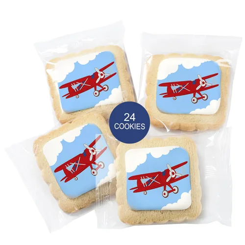 Miniatura 2 de Galletas temáticas de avión 24 piezas Galletas envueltas individualmente en color rojo, planeador, cielo azul, nubes, postres para fiestas