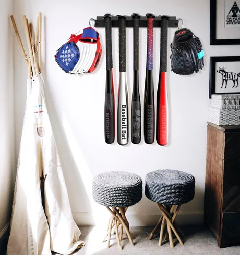 Miniatura 4 de veimia Soporte de pared para bates de béisbol, estante de almacenamiento para bates de béisbol, capacidad para 10 murciélagos en pared de madera