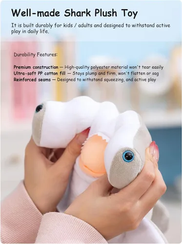 Miniatura 4 de Lindo juguete de peluche de tiburón martillo, adorable animal de mar de peluche de tiburón suave de 12 pulgadas para niños, esponjoso, regalo