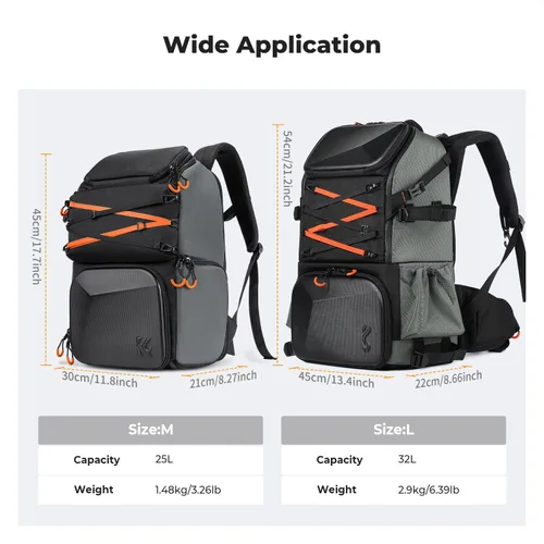 Miniatura 7 de K&F CONCEPT Mochila para cámara de hombro para fotógrafos, estuche rígido para cámara, mochila multifunción para fotografía con compartimento