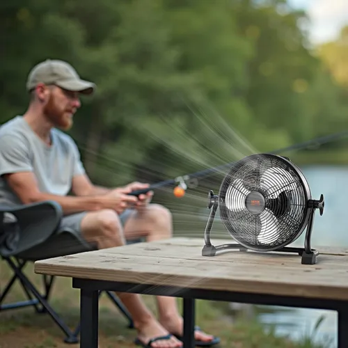 Miniatura 8 de VEVOR Ventilador de piso recargable de 10 pulgadas operado por batería para camping, ventilador portátil de alta velocidad para exteriores con marco