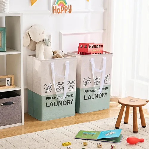 Miniatura 8 de Cestas de lavandería de 92 litros, cesta de lavandería independiente con asas, impermeable, plegable, para dormitorio, cuarto de baño