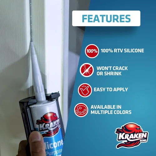 Miniatura 4 de Kraken Bond Sellador de silicona gris resistente al agua Cartucho de 100 a 10 onzas líquidas – RTV silicona calafateo para cocina y baño, todo uso