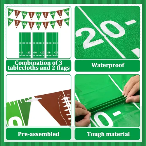 Miniatura 3 de Qyeahkj Suministros para fiestas de fútbol, juego de mantel de rugby, juego de pancartas para mesa de campo de fútbol, incluye banderín de papel