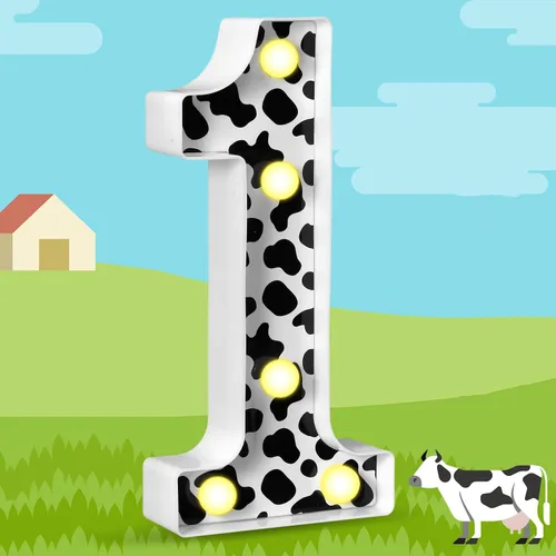 Miniatura 8 de VIHOSE Números con estampado de vaca clara, centros de mesa de cumpleaños, decoración de granja, letrero luminoso con números para fiesta temática