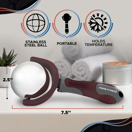 Miniatura 7 de PRIME Fitness Bola de rodillo de masaje frío Terapia de frío Bola de rodillo de hielo con mango Cryo Stick Alivia el dolor muscular (granate)