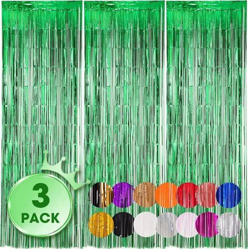 Miniatura 11 de Voircoloria - Cortinas de fondo de flecos de papel de aluminio para fiestas, 3 piezas, 39.6 x 98.4 pulgadas, azul retro 48 Retro Azul