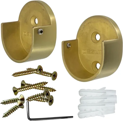 Miniatura 2 de Corte personalizado Hasta 72 pulgadas Barra de armario de latón satinado resistente 1.260 in de diámetro con soportes atornillados a juego