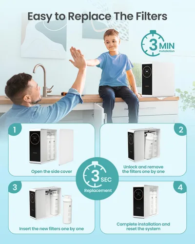 Miniatura 7 de Sistema de ósmosis inversa sin tanque 600GPD Certificado NSF, Sistema de filtración de agua RO bajo el fregadero, reducción de TDS de 500 a 20