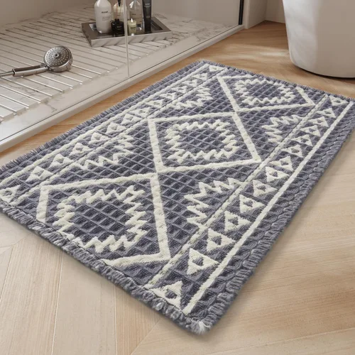 Miniatura 12 de PADOOR -Tapete de baño de punto gofre, súper absorbente, lavable a máquina, antideslizante, con borlas, tapete de baño suave para lavandería, Marrón