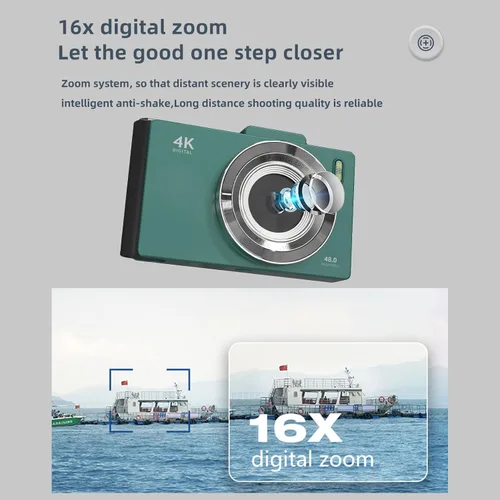 Miniatura 7 de Andoer Cámara digital 4K, cámara de video digital portátil, cámara CCD de 48 MP, pantalla IPS de 2.8 pulgadas, antivibración, zoom 16X, enfoque Verde