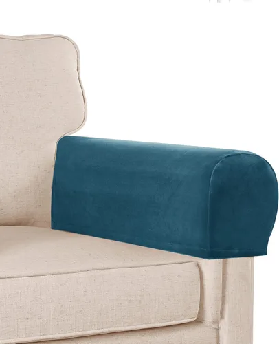 Miniatura 9 de Juego de 4 fundas para reposabrazos de sofá, de terciopelo afelpado, antideslizantes, para sofá, silla y sillón reclinable, color blanco roto