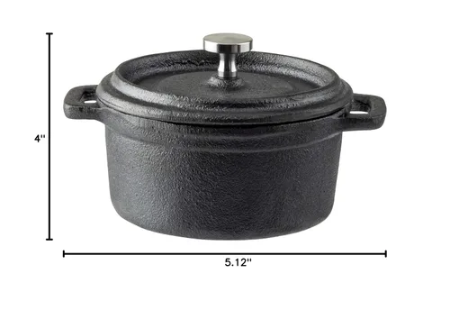 Miniatura 10 de TableCraft 10747 Cocotte, 8 onzas., con tapa & asas, de acero inoxidable perilla, hierro fundido, negro