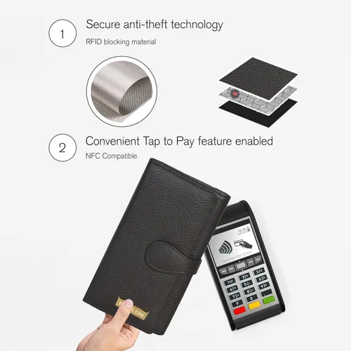 Miniatura 5 de Carteras de piel con bloqueo RFID, para cheques, con 11 ranuras para tarjetas, para mujer, cartera Rfid