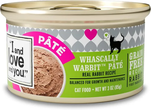 I and love and you - Alimento húmedo para gatos - Pâté Whascally Wabbit - Receta de conejo, sin granos, sin rellenos, paquete de 24 latas de 3 oz