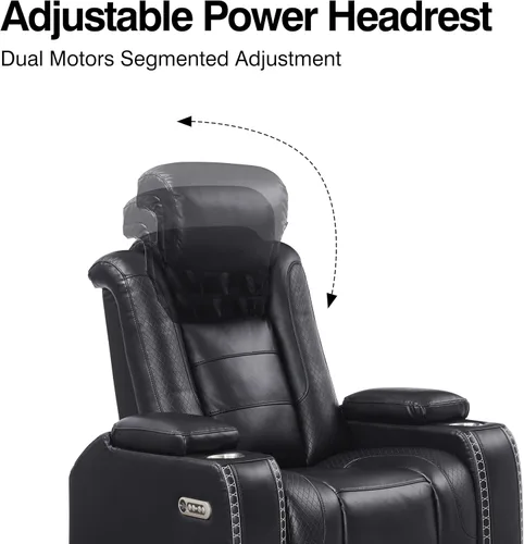 Miniatura 5 de THSUPER Silla reclinable Power Theater de cuero marrón con almacenamiento de brazos y luces LED, reclinable con reposacabezas eléctrico y portavasos