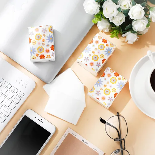 Miniatura 3 de Sinmoe Paquete de 50 pañuelos florales con bolsillo, paquetes de viaje a granel de 3 capas pequeñas florales de viaje faciales individuales de papel