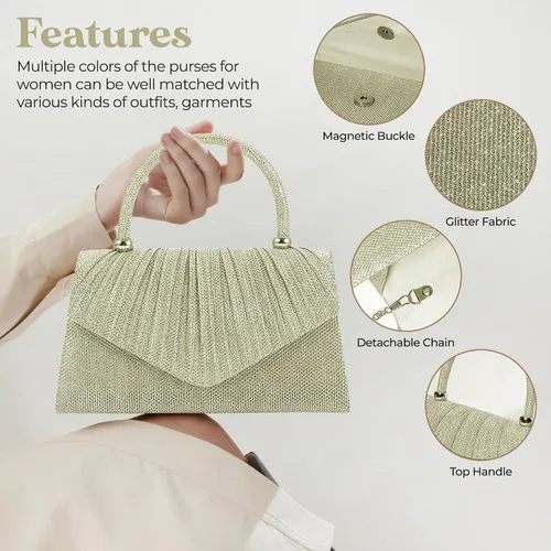 Miniatura 3 de Bolso de noche brillante para mujer, bolso de mano pequeño y brillante para mujer, para boda, fiesta, bolso de hombro para mujer