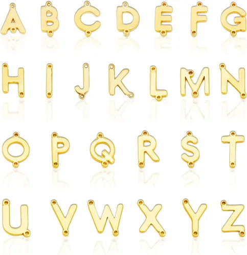 Miniatura 9 de 26 dijes de letras del alfabeto A-Z rellenas de oro de 18 quilates para hacer joyas, dije con inicial del alfabeto A-Z, colgantes con purpurina
