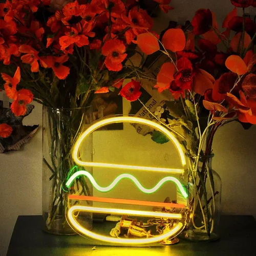 Miniatura 4 de Letreros de neón de hamburguesa para decoración de pared, luz LED de neón colgante para restaurante de 12 x 12 pulgadas, letrero de neón