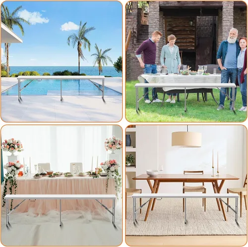 Miniatura 8 de HLPB Banco plegable de 6 pies, banco de plástico plegable con asa y mesa de polietileno de alta densidad suave, asiento de picnic portátil
