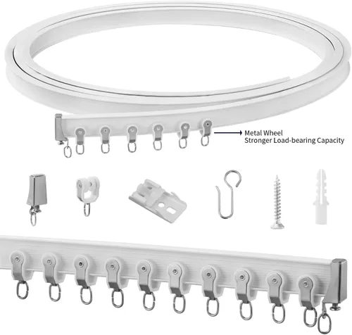 Miniatura 3 de Riel de cortina de techo flexible y plegable, varilla curva con soporte de rodillos silenciosos, divisor de habitación, riel de techo para vehículos