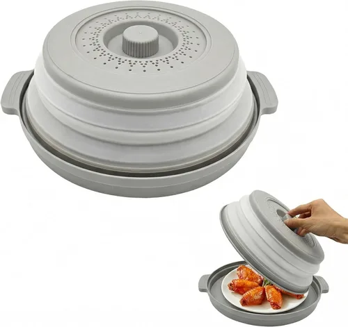 Miniatura 9 de Cubierta de alimentos para microondas con asa – Protector de salpicaduras de silicona plegable y ventilado con bandeja – Para microondas
