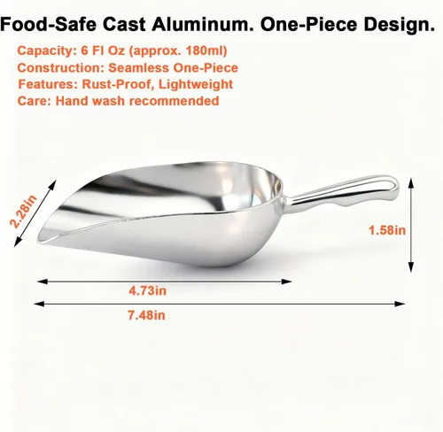 Miniatura 2 de Cuchara de aluminio fundido de 6 onzas, cuchara de hielo sólido de una pieza para cubitos de hielo, bar, cocina, cuchara multiusos de alimentos