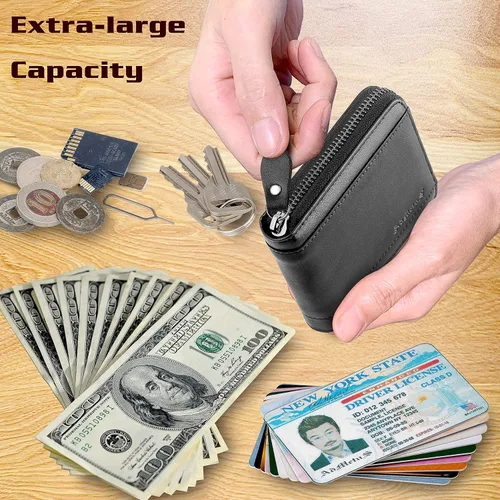 Miniatura 49 de Admetus Billeteras con bloqueo RFID para hombre, billetera de cuero con cremallera para hombres con tarjetero RFID plegable