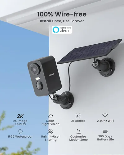 Miniatura 2 de Cámaras de Seguridad Solares Inalámbricas para Exteriores, ieGeek Paquete de 2 Sistema de Cámaras con Batería WiFi 2K para Vigilancia del Hogar