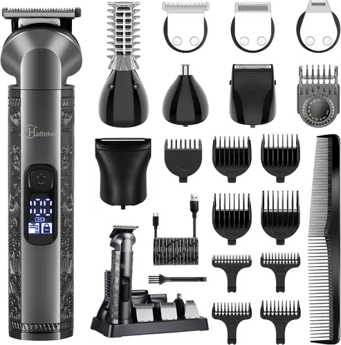 Miniatura 9 de Hatteker Kit de aseo 8 en 1 para hombre, recortadora de hoja en T sin brecha, IPX7 impermeable, juego inalámbrico con cortapelos/recortadora
