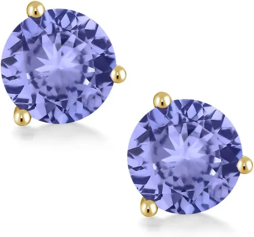 Miniatura 21 de Gem Stone King Aretes de oro de 14 quilates, 0.236 in, piedra natal redonda, Martini, 3 puntas, aretes de oro para mujer