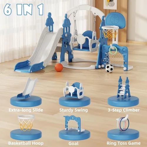 Miniatura 2 de XJD - Juego de tobogán y columpio 6 en 1 para niños pequeños, tobogán para niños de 1 año en adelante, juego de exterior para niños pequeños con aro