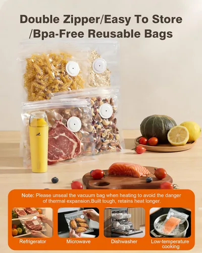 Miniatura 6 de Sellador al vacío para alimentos, diseño del chef para preservar la frescura, sellador al vacío de mano compacto con 30 bolsas reutilizables, grado