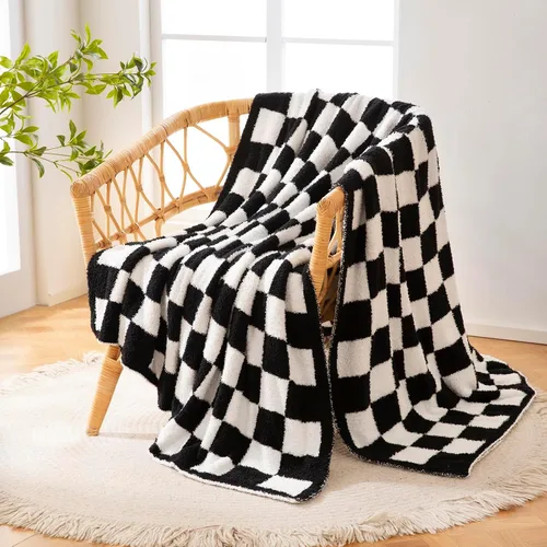 Miniatura 5 de YIRUIO - Mantas reversibles con diseño de ajedrez, tablero de ajedrez, guinga, más cálidas, cómodas, decorativas y peludas para el hogar, cama