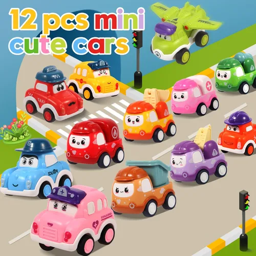 Miniatura 9 de 12 piezas de juguetes de coches de tracción para niños de 1 2 3 años, juguetes de coches de bebé para niños de 12 a 18 meses, juego de coches