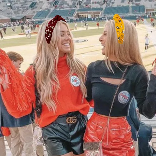 Miniatura 5 de Diadema de moda de fútbol para mujer con perlas de fantasía en negro, rojo, naranja y azul con nudo para niñas, diadema ancha y bonita para el Día