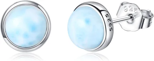 Miniatura 10 de Larimar/Aguamarina/Lapislázuli/Ágata de Musgo/Amatista/Turquesa/Ónix/Ojo de Tigre/Piedra de Luna/Labradorita/Cuarzo Rosa Aretes de Botón de Plata
