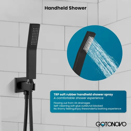 Miniatura 5 de gotonovo Sistema de ducha de montaje en techo, juego de grifo de ducha de baño, cabezal de ducha de lluvia con rociador de mano, kit de molduras