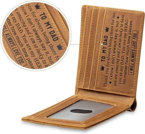 Miniatura 2 de Parmaye Cartera para hombre, billetera plegable personalizada para marido, papá, hijo, nieto, regalo de cuero genuino con bloqueo RFID, carteras