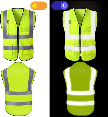 Miniatura 3 de Chaleco de seguridad personalizado para hombre con bolsillos con logo, chalecos reflectantes de alta visibilidad para construcción, ropa de Naranja