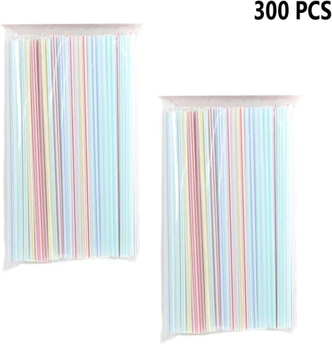 Miniatura 3 de 300PC pajitas rectas de plástico desechables colores surtidos rayas 9" barra de beber