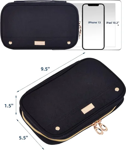 Miniatura 2 de NISHEL Joyero de viaje, organizador de viaje para collares, aretes, anillos, pulseras, relojes, color negro