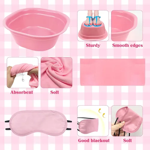 Miniatura 3 de Kit de spa de pies para niñas, suministros de fiesta de spa para niñas con 12 piezas de bañera de pies y 12 toallas de mano rosas y 12 máscaras