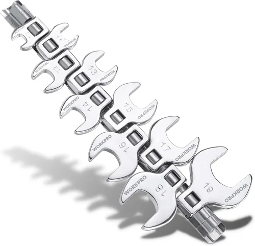 WORKPRO Juego de llaves Crowfoot de 3/8 pulgadas, 10 piezas, llaves métricas Crowfoot con organizador de clip, 10-19 mm, excelente para áreas de
