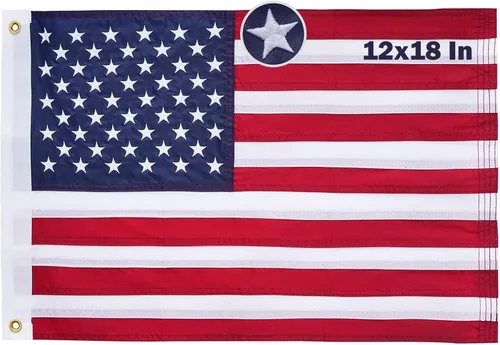 TOPFLAGS Bandera de Estados Unidos bordada de nailon de 12 x 18 pulgadas para exteriores con 2 ojales de latón resistente, 250 aniversario para